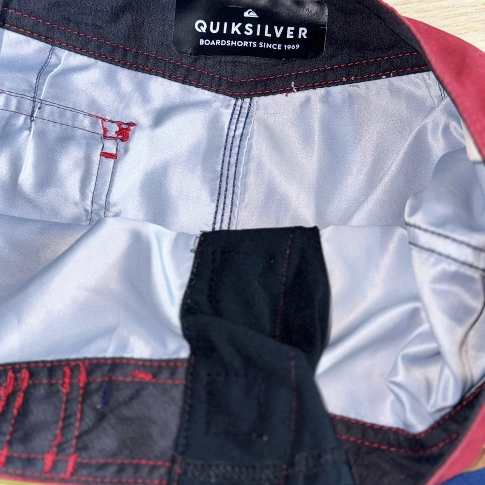 Quiksilver Mens Board Shorts Striped Colorblock Swim Trunks Multicolor Size 28